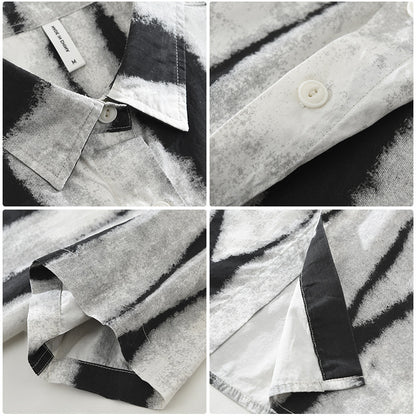 Retro Striped Printed Short Sleeve Shirt Fashion