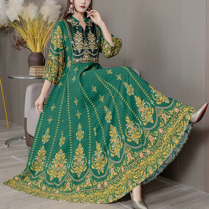 Ethnic Style Embroidered Large Swing Bohemian Style Dress Women