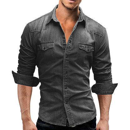 Casual Solid Color Men's Denim Short Sleeve Shirt