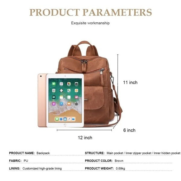 Women’s Backpack Purse – Waterproof PU Leather Shoulder Bag Handbag (Brown)