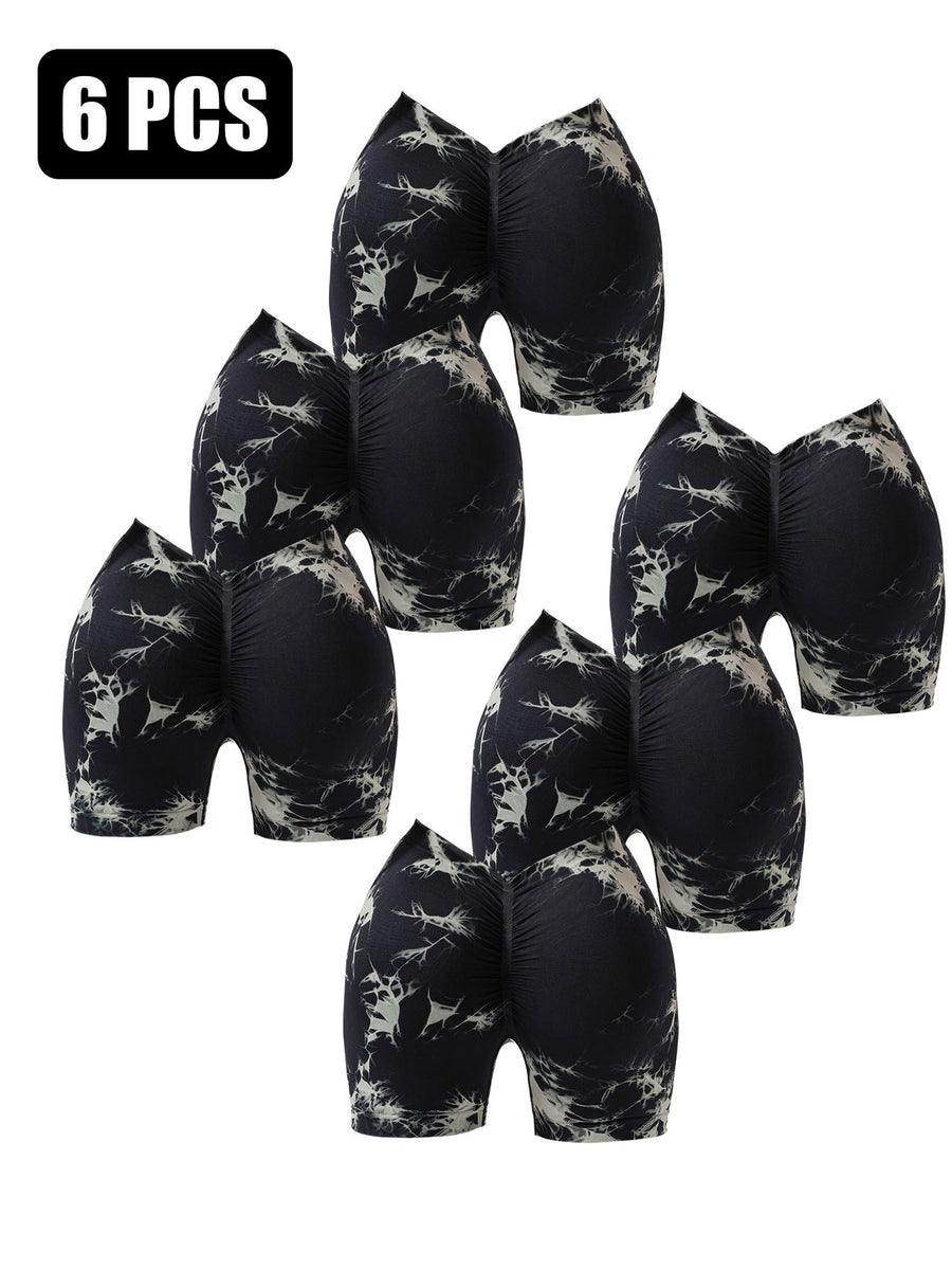 6 PACK Women Workout Shorts Tie Dye Womens Gym Scrunch Butt Lifting Workout Shorts