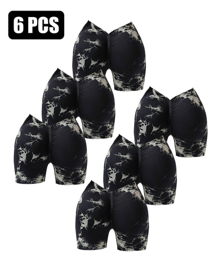 6 PACK Women Workout Shorts Tie Dye Womens Gym Scrunch Butt Lifting Workout Shorts