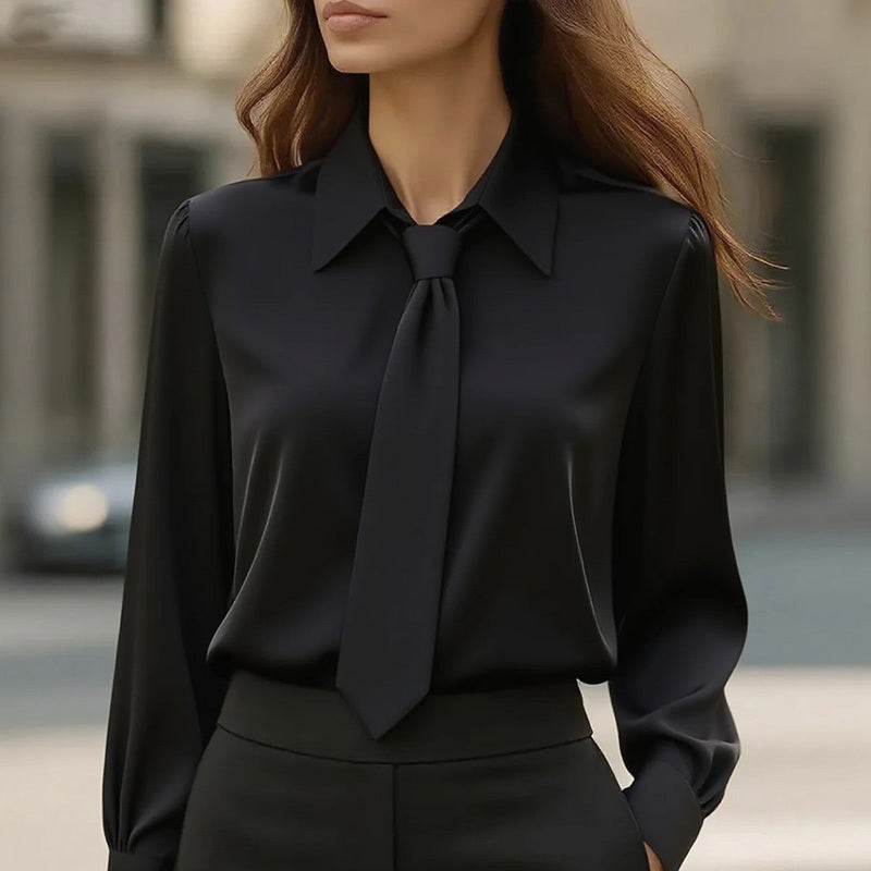 Women's Solid Color Long Sleeve Classic Shirt - Machine Washable Versatile Top For Casual & Office Wear