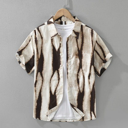 Retro Striped Printed Short Sleeve Shirt Fashion