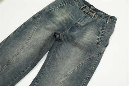 Washed Denim Straight-leg Trousers Men