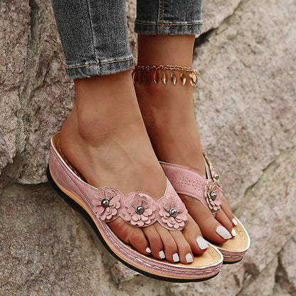 Flowers Sandals Women Retro Style Wedges Shoes