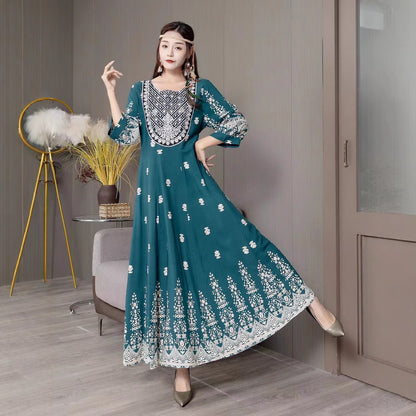 Bohemian Style Dress Ethnic Style Embroidered Large Swing Skirt