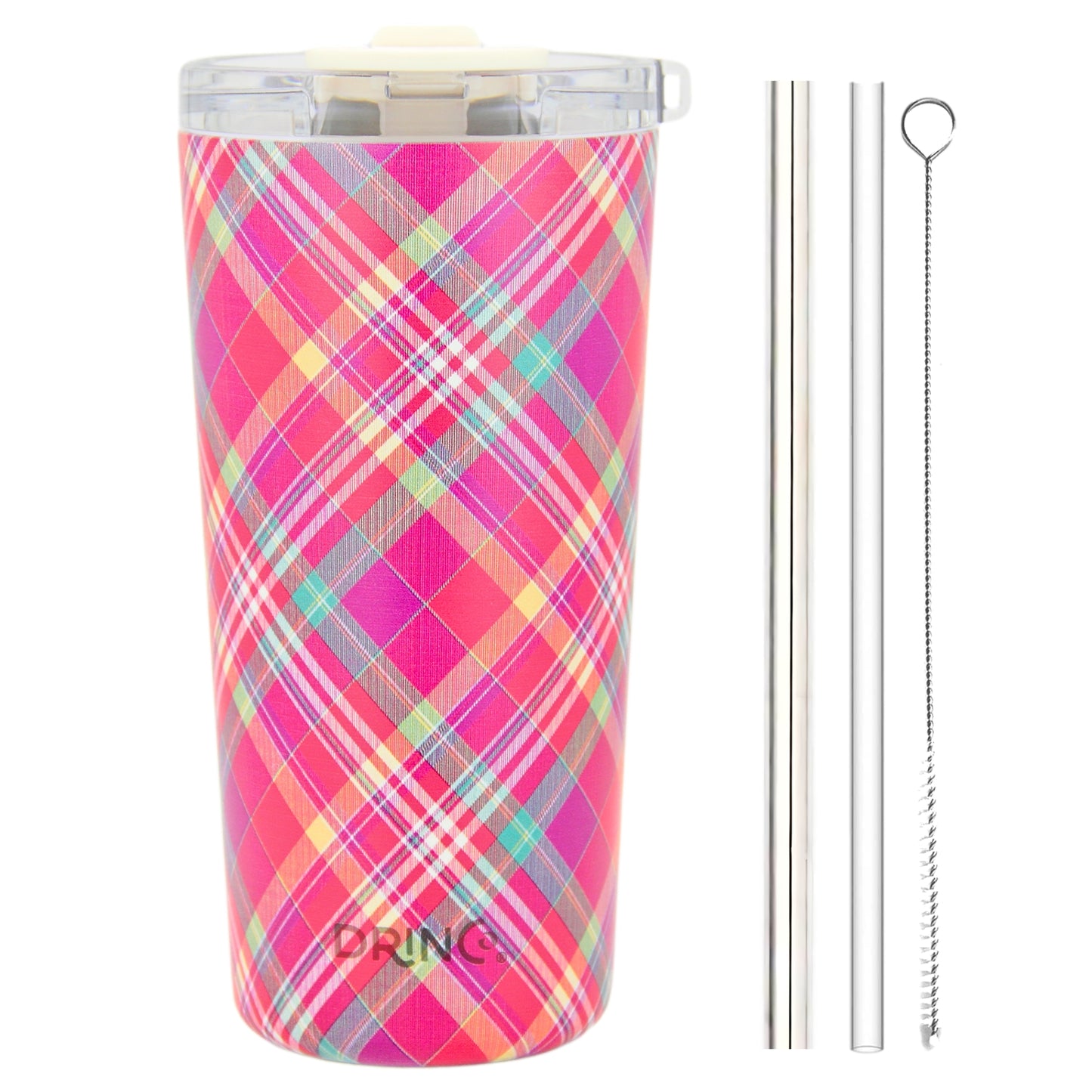 DRINCO® Seattle 20oz Insulated Tumbler Leakproof w/straw-Madras Plaid