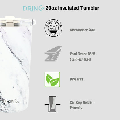 DRINCO® Seattle 20oz Insulated Tumbler Leakproof-Calacatta Marble