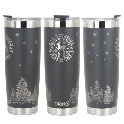 DRINCO® 20oz Insulated Tumbler Spill Proof Lid 2 Straws-Black-Xmas