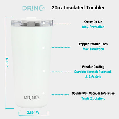 DRINCO® Seattle 20oz Insulated Tumbler Spill Proof Lid w/straw-White