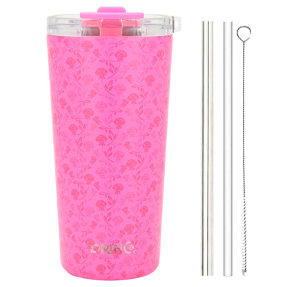 DRINCO® Seattle 20oz Insulated Tumbler Leakproof w/straw-Pink Rose