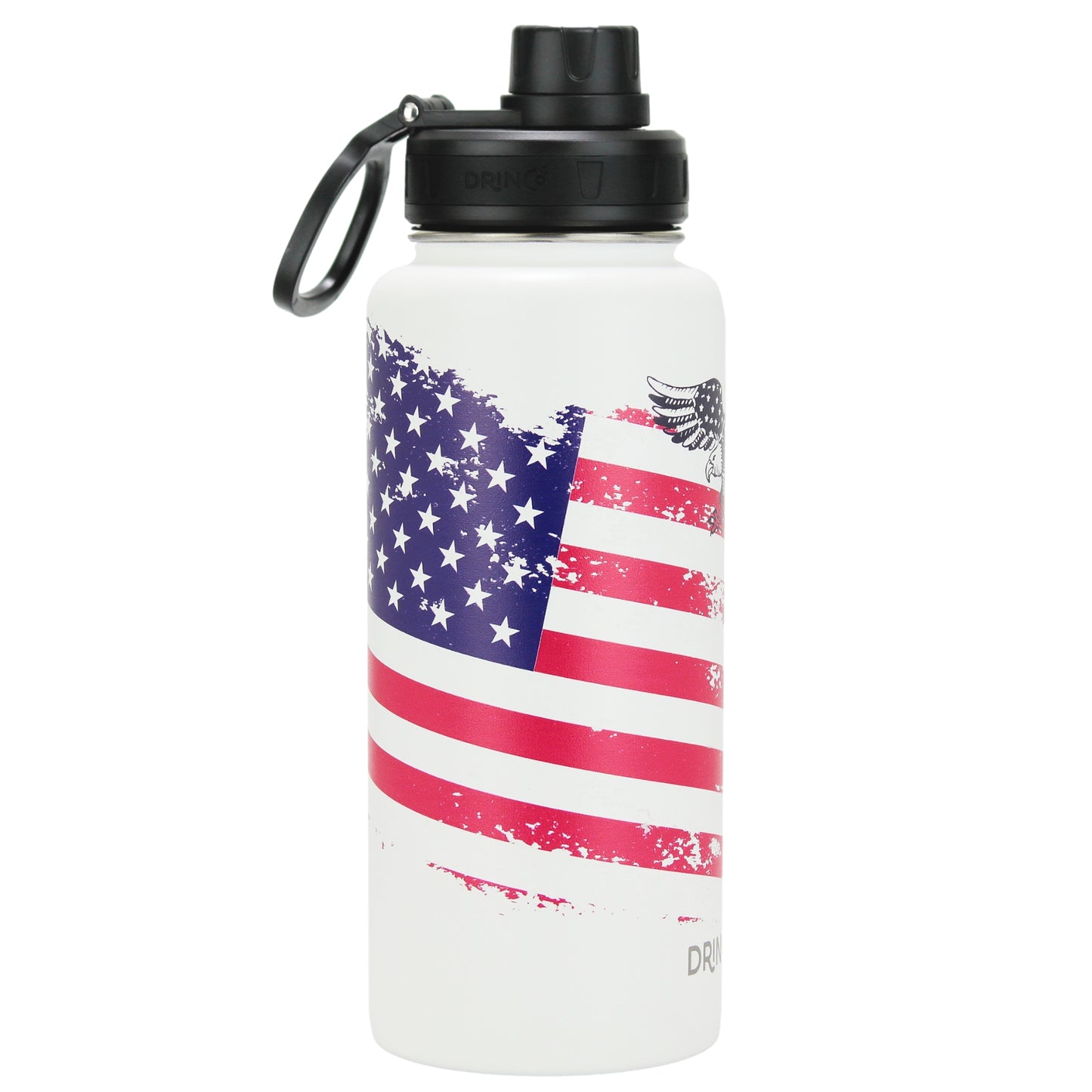 DRINCO® 32oz Stainless Steel Water Bottle-US Flag Color-Arctic White