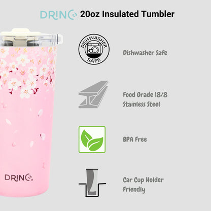 DRINCO® Seattle 20oz Insulated Tumbler Spill Proof Lid w/straw-Sakura
