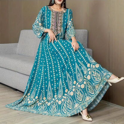 Bohemian Style Dress Ethnic Style Embroidered Large Swing Skirt