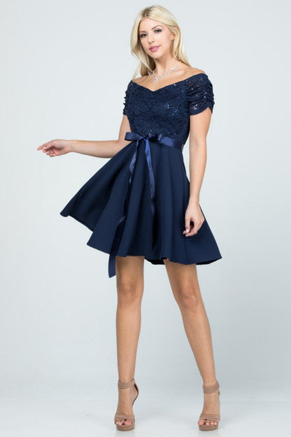 Flare dress with waist satin sash casual