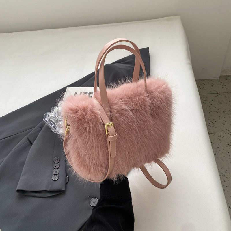 Faux Fox Plush Bag – One-Shoulder Crossbody Purse