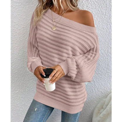 Women's Off Shoulder Sweater Batwing Sleeve Pullover Top Fall Casual Loose Knit Long Sleeve