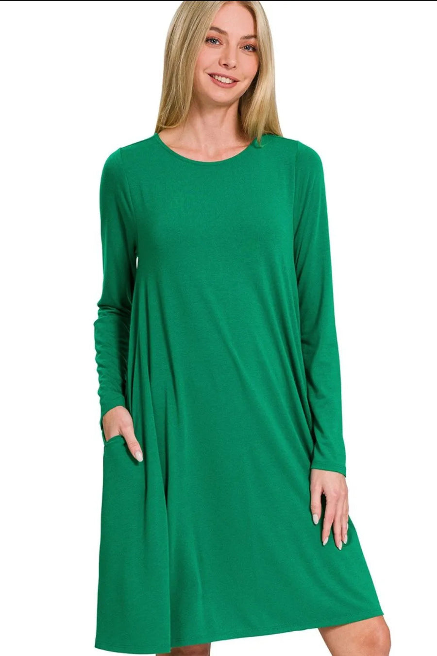 Zenana Long Sleeve Flare Dress With Pockets