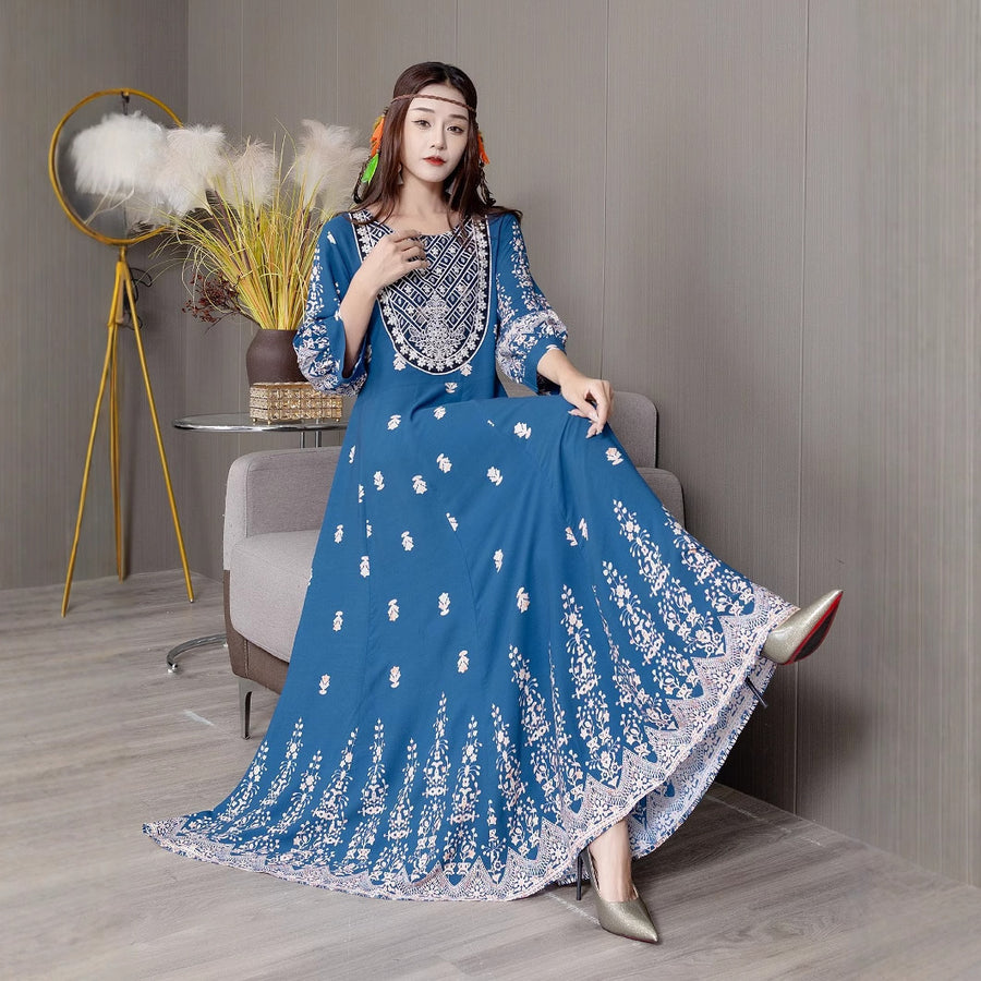 Bohemian Style Dress Ethnic Style Embroidered Large Swing Skirt