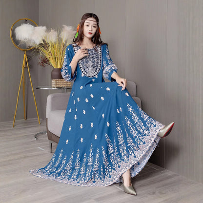 Bohemian Style Dress Ethnic Style Embroidered Large Swing Skirt