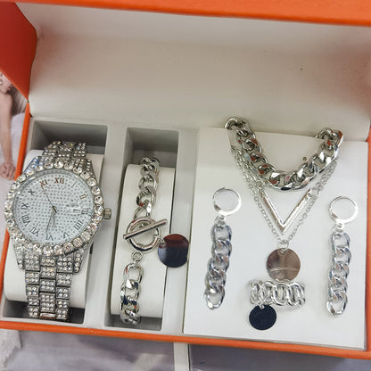 Women’s 5-Piece Jewelry Quartz Watch Gift Set