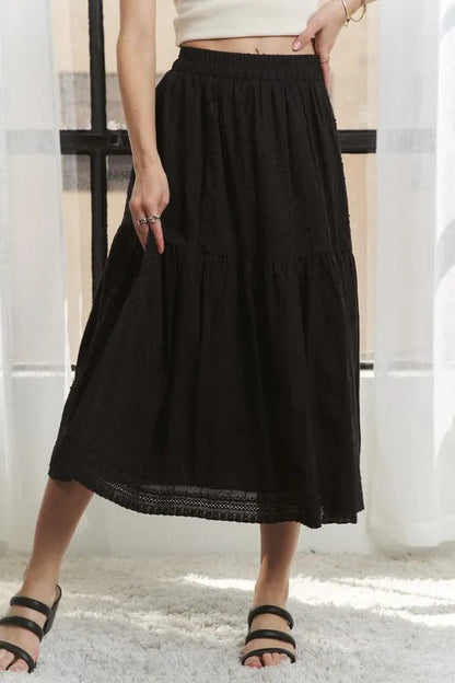 ADORA Elastic Waistband Tiered Midi Skirt