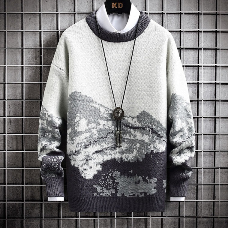 Snow Mountain Gradient Sweater For Men