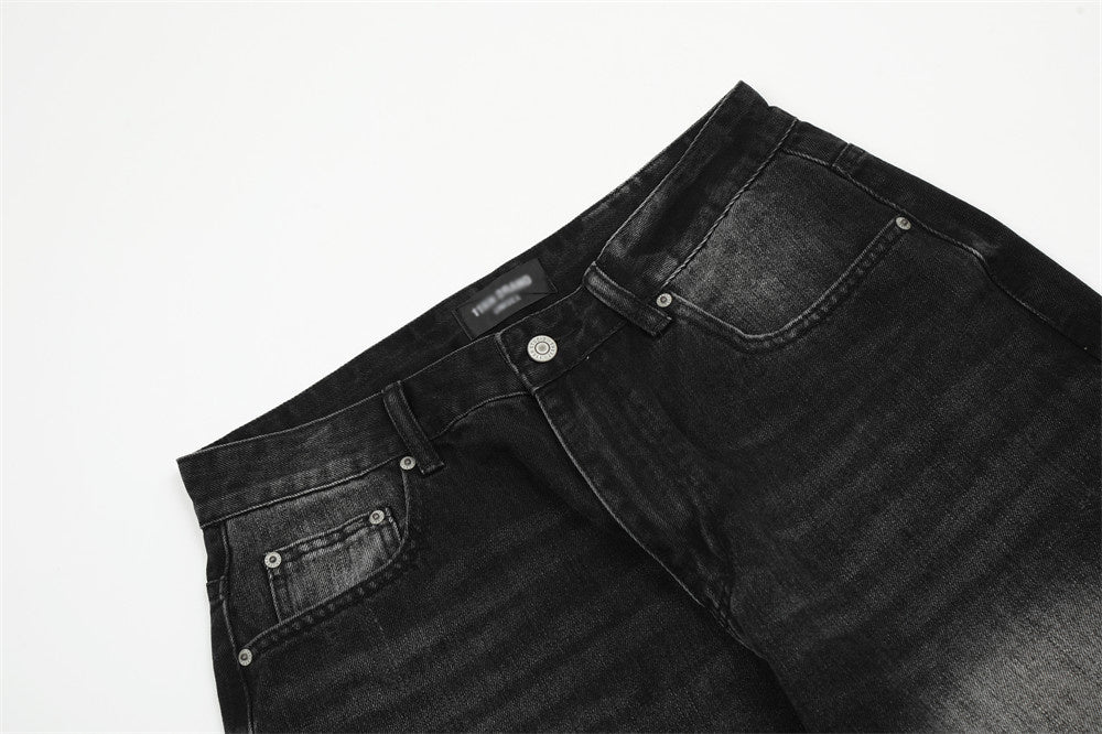 Contrast Color Denim Straight-leg Trousers Men
