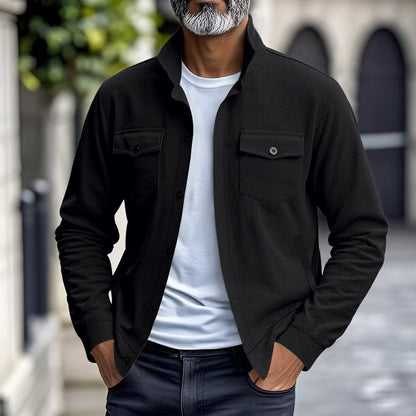 Simple Versatile Multi-pocket Long Sleeve Stand-up Collar Jacket Men's Clothing