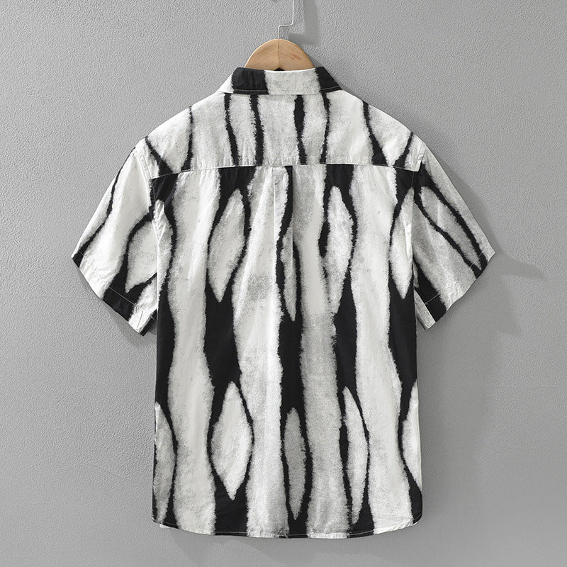 Retro Striped Printed Short Sleeve Shirt Fashion