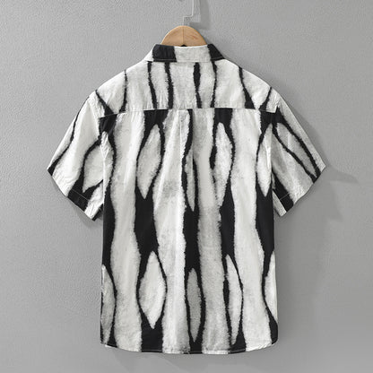 Retro Striped Printed Short Sleeve Shirt Fashion