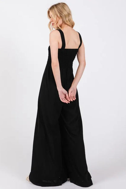 SAGE+FIG Smocked Flowy Wide Leg Jumpsuit