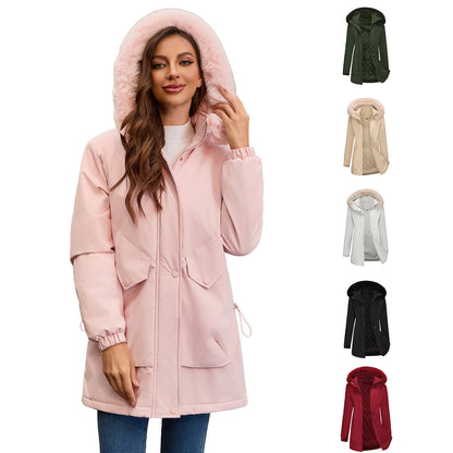 Women's Mid-length Big Fur Collar Cotton Coat Jacket