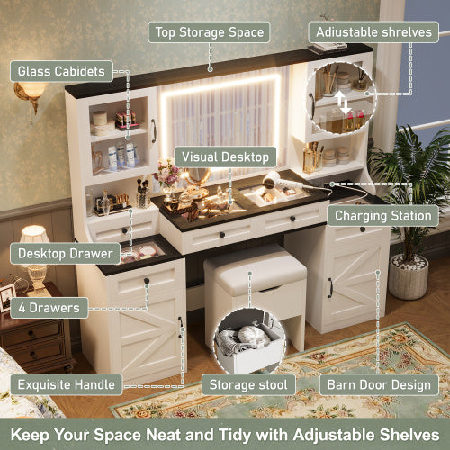 Vanity Desk With Mirror And LED Lights