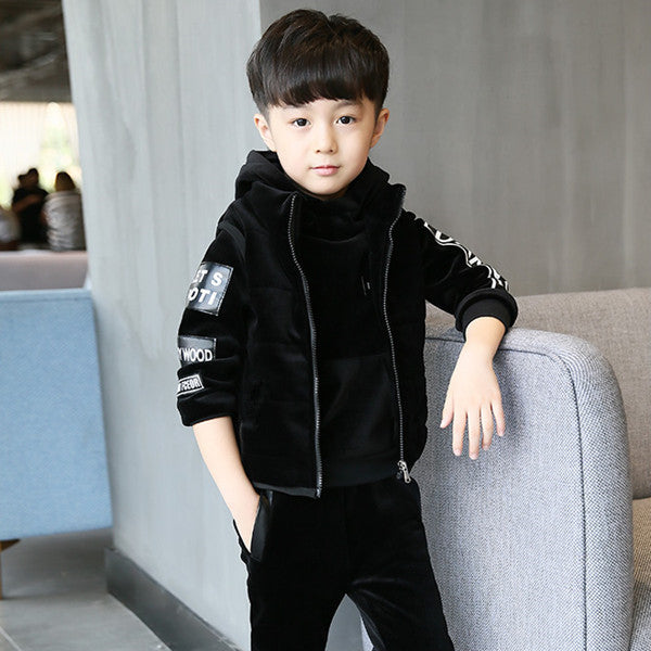Boys’ 3-Piece Velvet Suit – Thick Autumn & Winter Outfit
