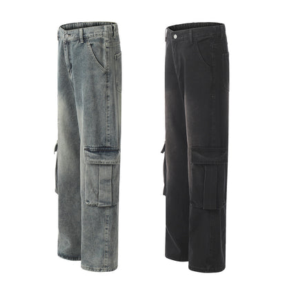 Punk Washed And Worn Denim Overalls Men
