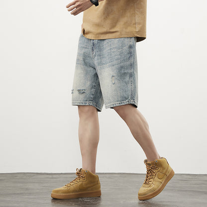 Men's Straight Ripped Denim Shorts