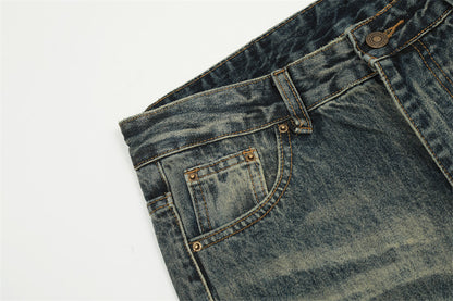 Washing Hole Denim Straight-leg Trousers Men