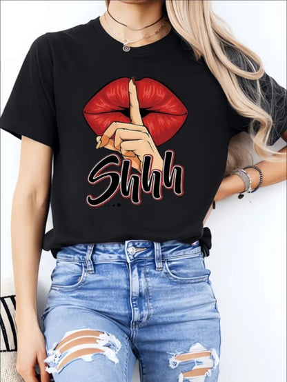 SHHH, Keep Your Voice Down Ladies' Casual Loose Short Sleeves
