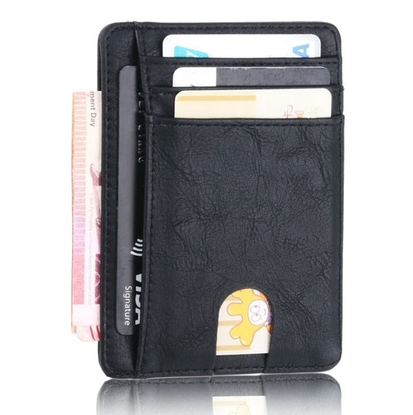 Men’s Slim Leather Wallet – RFID Blocking Credit Card Holder with ID Window & Money Pocket (PU, USA Style)
