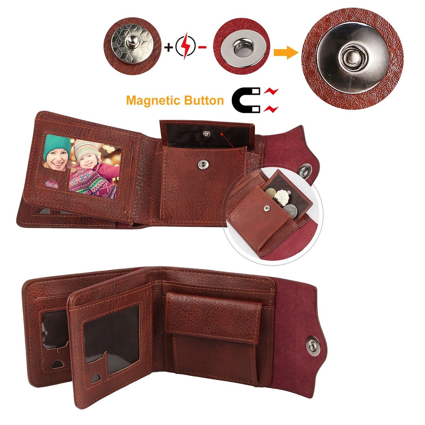 Men’s PU Leather Wallet – Slim Card Holder with 2 ID Windows & Coin Pocket