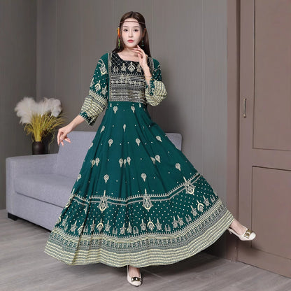 Bohemian Style Dress Ethnic Style Embroidered Large Swing Skirt