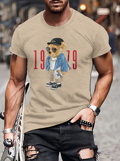 Men's Casual Round Neck T-shirt -1979 Vintage Teddy Bear Print
