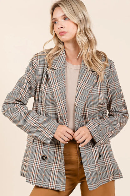 Mittoshop Plaid Double Breasted Relaxed Fit Blazer