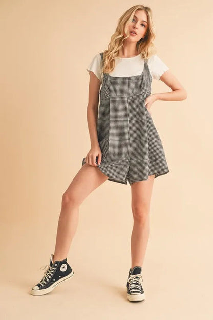 Aemi+Co Plaid Square Neck Romper