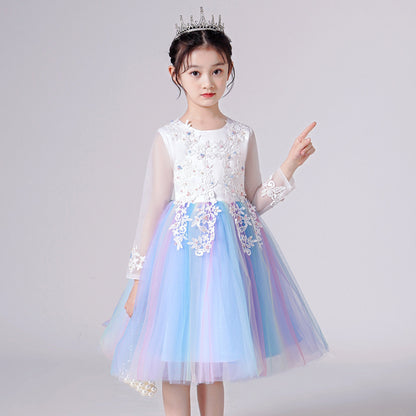 Mesh Sleeves Gradient Skirt