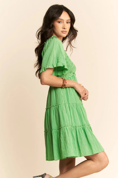 Davi & Dani Jacquard Checker Smocking Tiered Dress