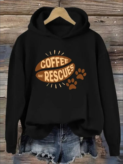 Women's Casual  Hoodie With Coffee & Paw Print Hooded