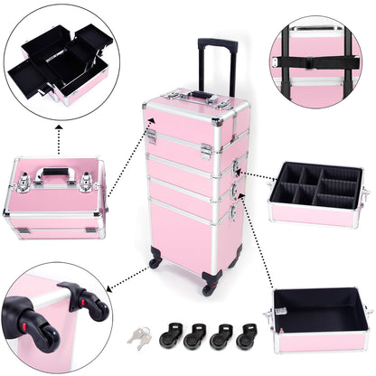 4-in-1 Aluminum Alloy, Trolley, Vanity Case, Embroidery Box